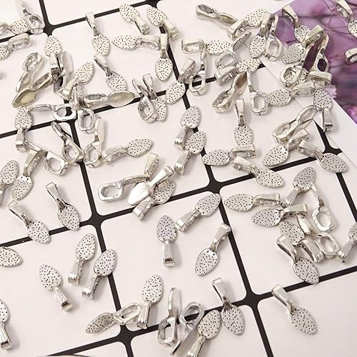 Miniatura 4 de Honbay Cuchara de plata antigua de 0.59 x 0.197 pulgadas (0.591 x 0.197 in), pegamento ovalado para joyas, para colocar colgantes de azulejos de