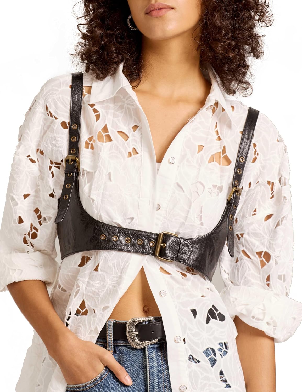 LyzerMia Harness for Women Genuine Leather Waist Belt Steampunk Underbust Corset