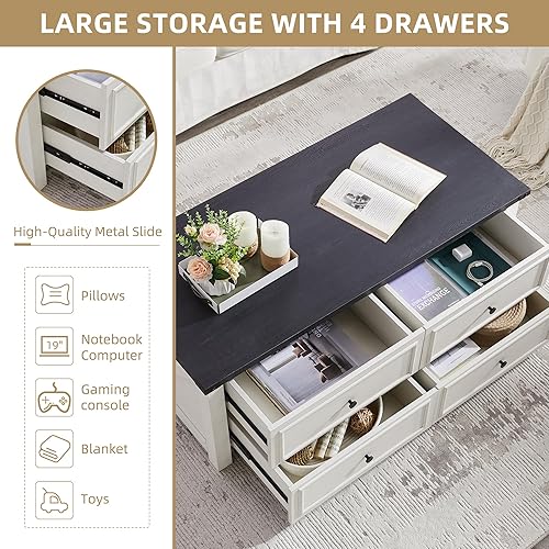 Miniatura 4 de Mesa de centro moderna de madera de granja de 48 pulgadas con 4 cajones de almacenamiento grandes mesa de centro decorativa rústica para sala de