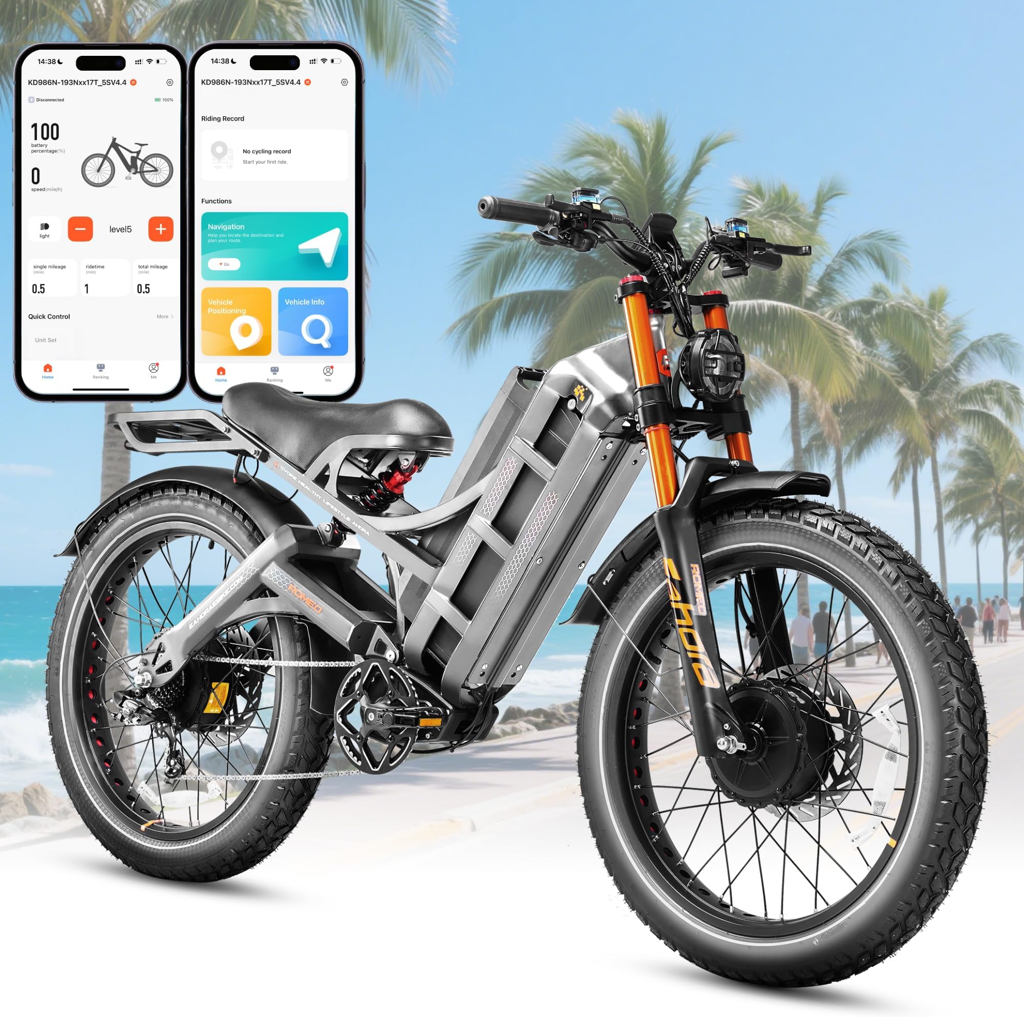eAhora Romeo Pro 3 [2025 Latest] 50 Mph Electric Bike for Adults, Peak 5600W Dual Motor Ebike, 60V 80Ah 250 Miles Long Range Electric Bike, 26”*4.0 Fat Tire Air Full Suspension Off-Road E-bike, UL2849