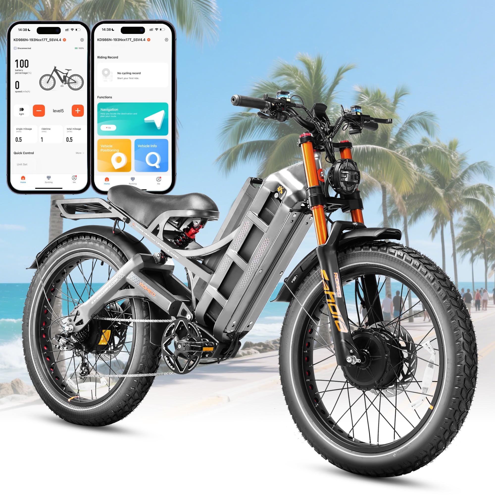 eAhora Romeo Pro 3 [2025 Latest] 50 Mph Electric Bike for Adults, Peak 5600W Dual Motor Ebike, 60V 80Ah 250 Miles Long Range Electric Bike, 26”*4.0 Fat Tire Air Full Suspension Off-Road E-bike, UL2849