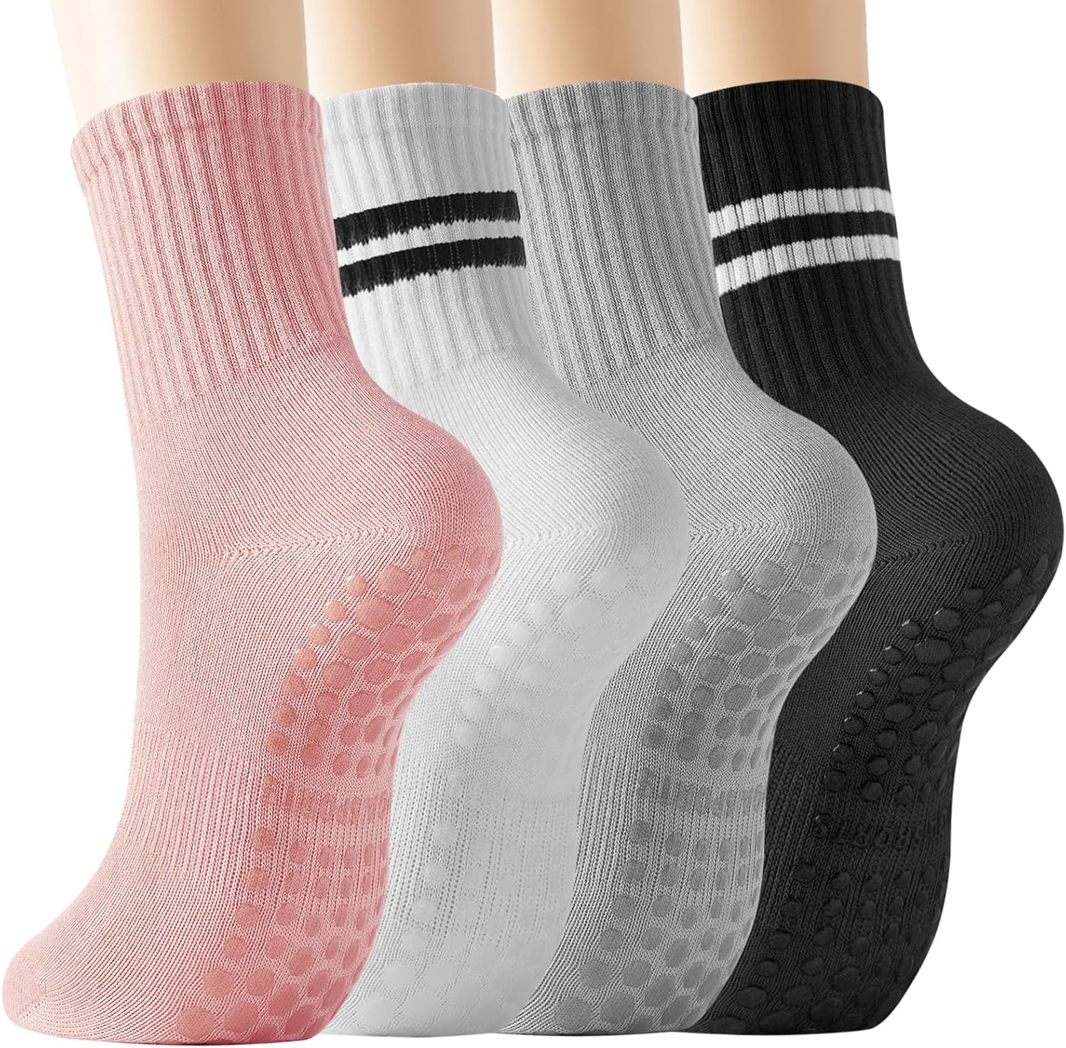BISOUSOX Pilates Socks Grip Socks, Grippy Sock Woman Yoga Slipper Crew Ankle Non Slip Sticky Barre Ballet Sock Hospital