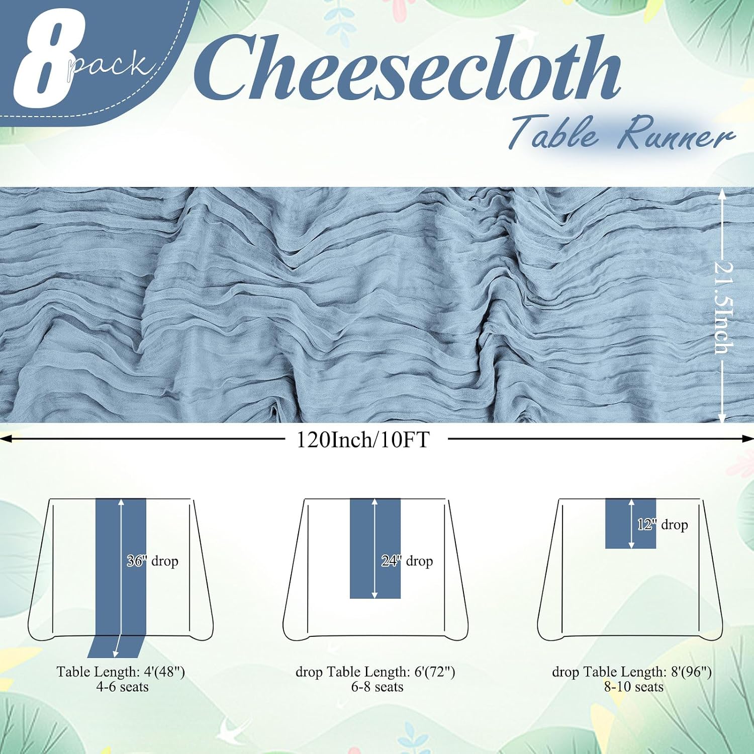 8 pack dusty blue cheesecloth table runner 10ft long boho gauze fabric table runner vintage rustic sheer runners for wedding party bridal baby shower table decorations dusty blue 8