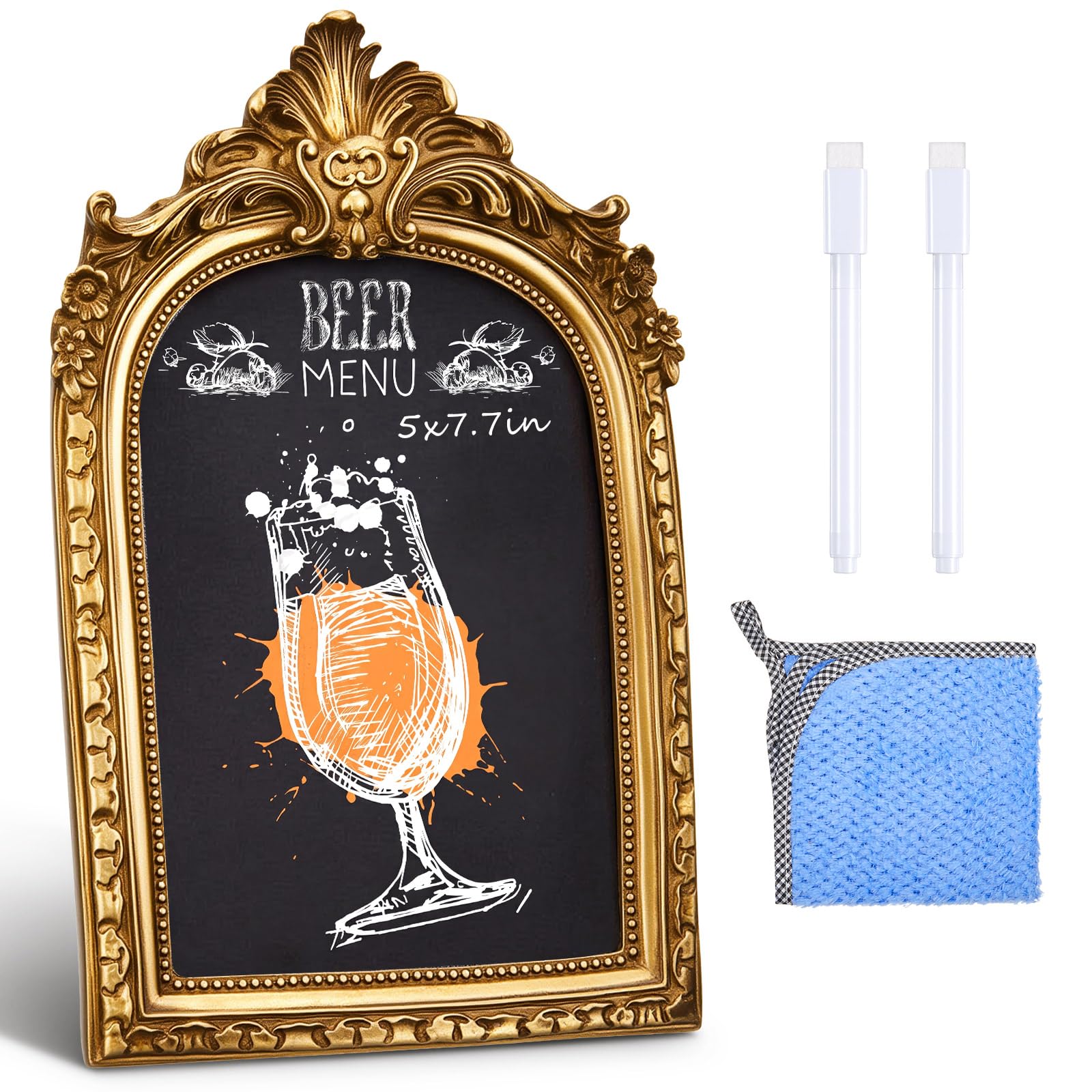 1 Pack Framed Tabletop Chalkboard Sign 5 x 7.7 in, Rustic Frame, Arch