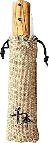 Miniatura 5 de Cuchillo de bolsillo plegable japonés ultra afilado de acero inoxidable 440A SENBON, cuchillo de utilidad para pelar con mango natural de oliva,