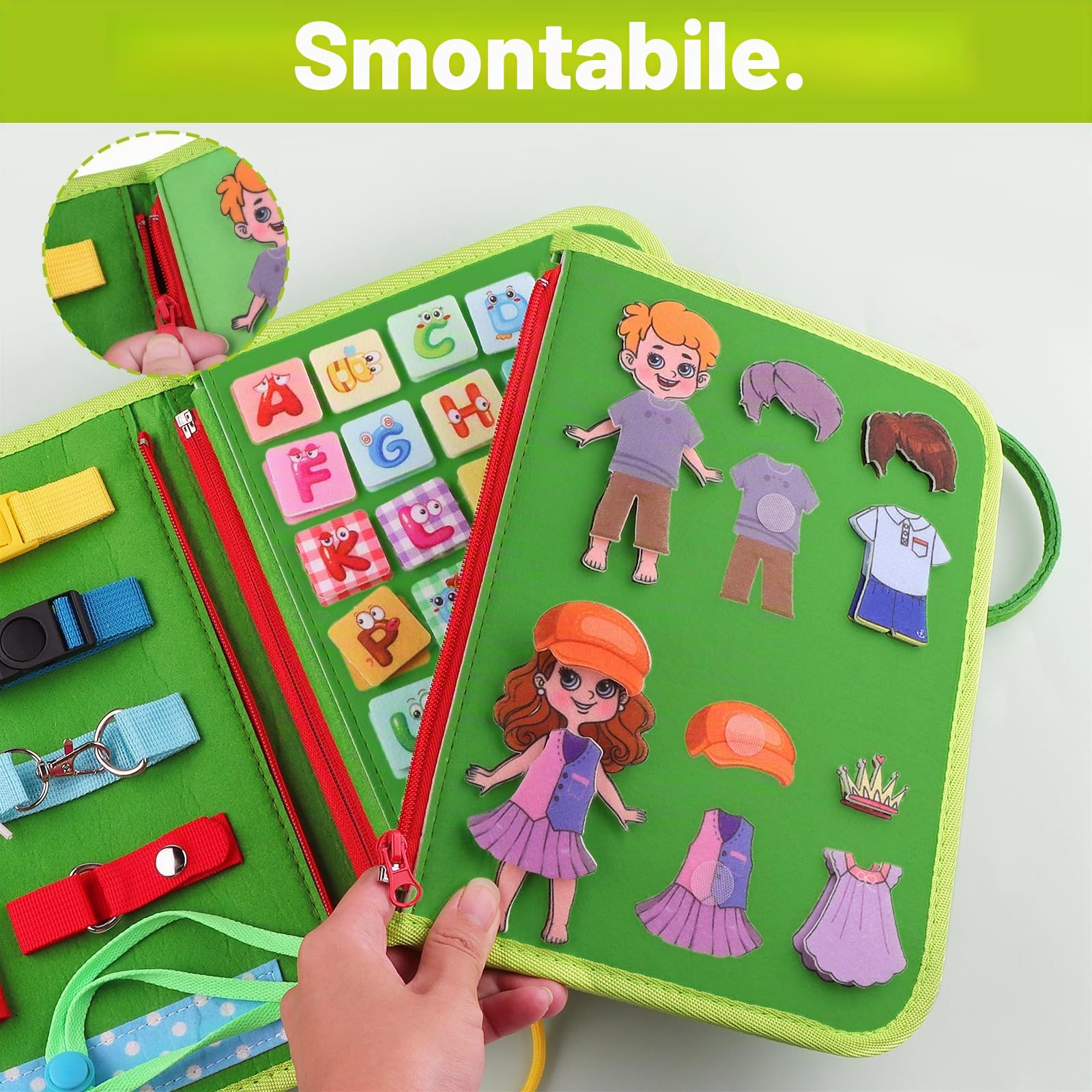 Montessori, Giocattolo per Bambini a Partire, Activity Busy Board Feltro Quiet Book, Giocattolo da Viaggio per Le attività motorie, Libro educativo, per la Prima Istruzione