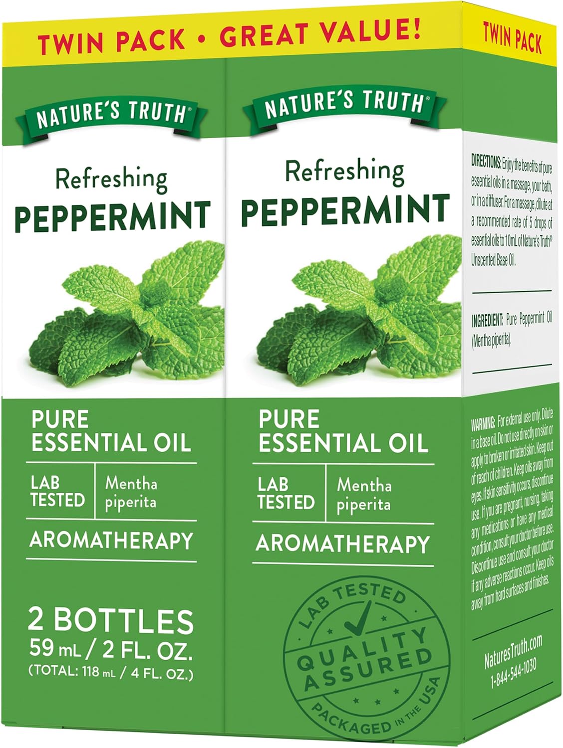 Nature’s Truth Peppermint Essential Oil | Diffuser, Shower, or Bath | 2 Pack of 2 Fluid Ounces (59 mL) | Mentha Piperita | Plant Based, Non-GMO & Gluten Free