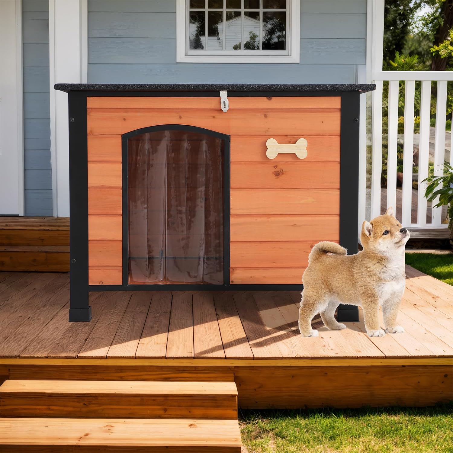 Outdoor Dog House, 31" Indoor Outdoor Doghouse Puppy Shelter Dog House with Iron Frame,Anti-Bite Design Dog Home for Small Medium Some Large Dogs (Orange,31" Small)