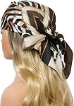 CHUNG Women's Headscarf Satin Bandanas Pattern Scarves Emulation Silk Handbag Hair Ribbons Suqare 27.5"