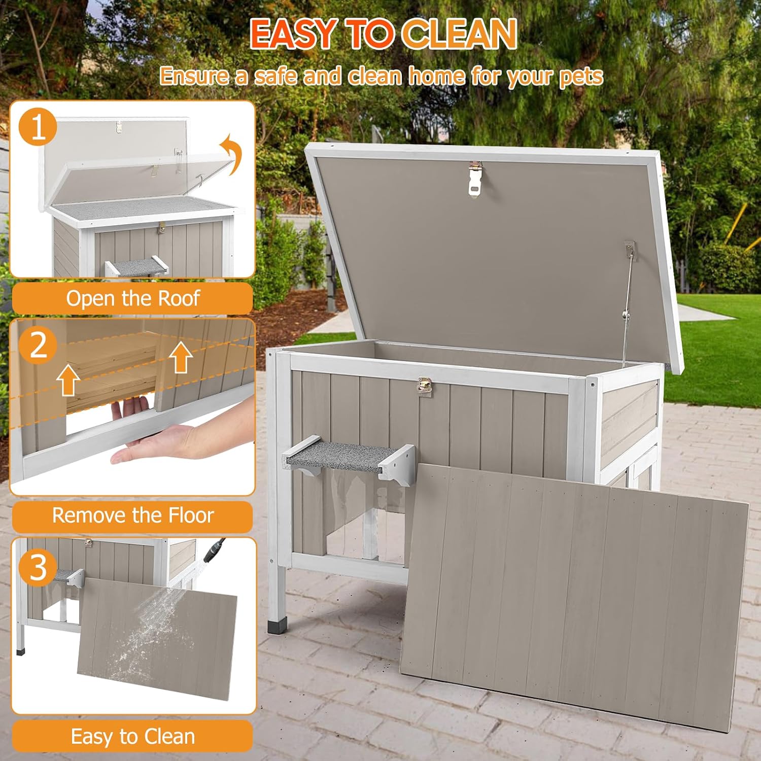 PetsCosset Insulated Cat House Outdoor Weatherproof Feral Cat Shelter for Winter, All-Round Foam Insulation Wooden Pet House for Outdoor Cat with Raised Base, Openable Roof (30.7"L x 21.7"W x 25.6"H)