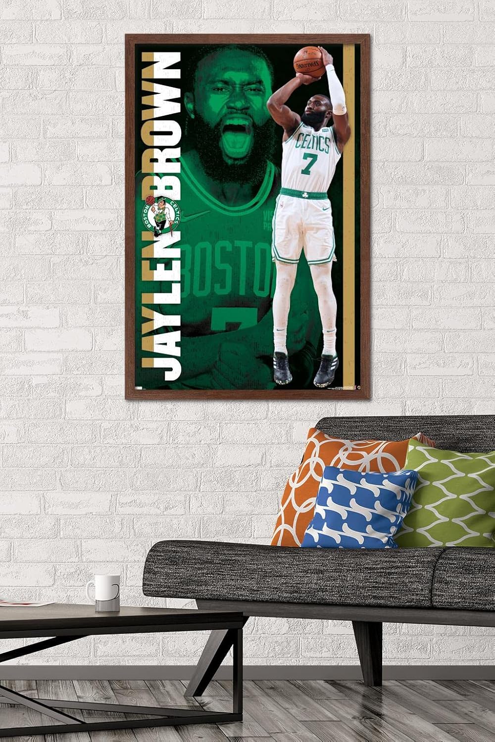 Trends International NBA Boston Celtics - Jaylen Brown 21 Wall Poster, 22.375" x 34", Mahogany Framed Version