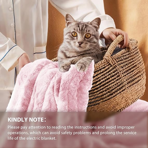 Homemate Heated Blanket Electric Heating Throw 50x60 Plush Faux Fur Sherpa | ETL Certified 2/4/6/8H Auto-Off 10 Heat Levels Overheat Protection Machine Washable,For Cold AC Office Room Cold Sleeper Gift