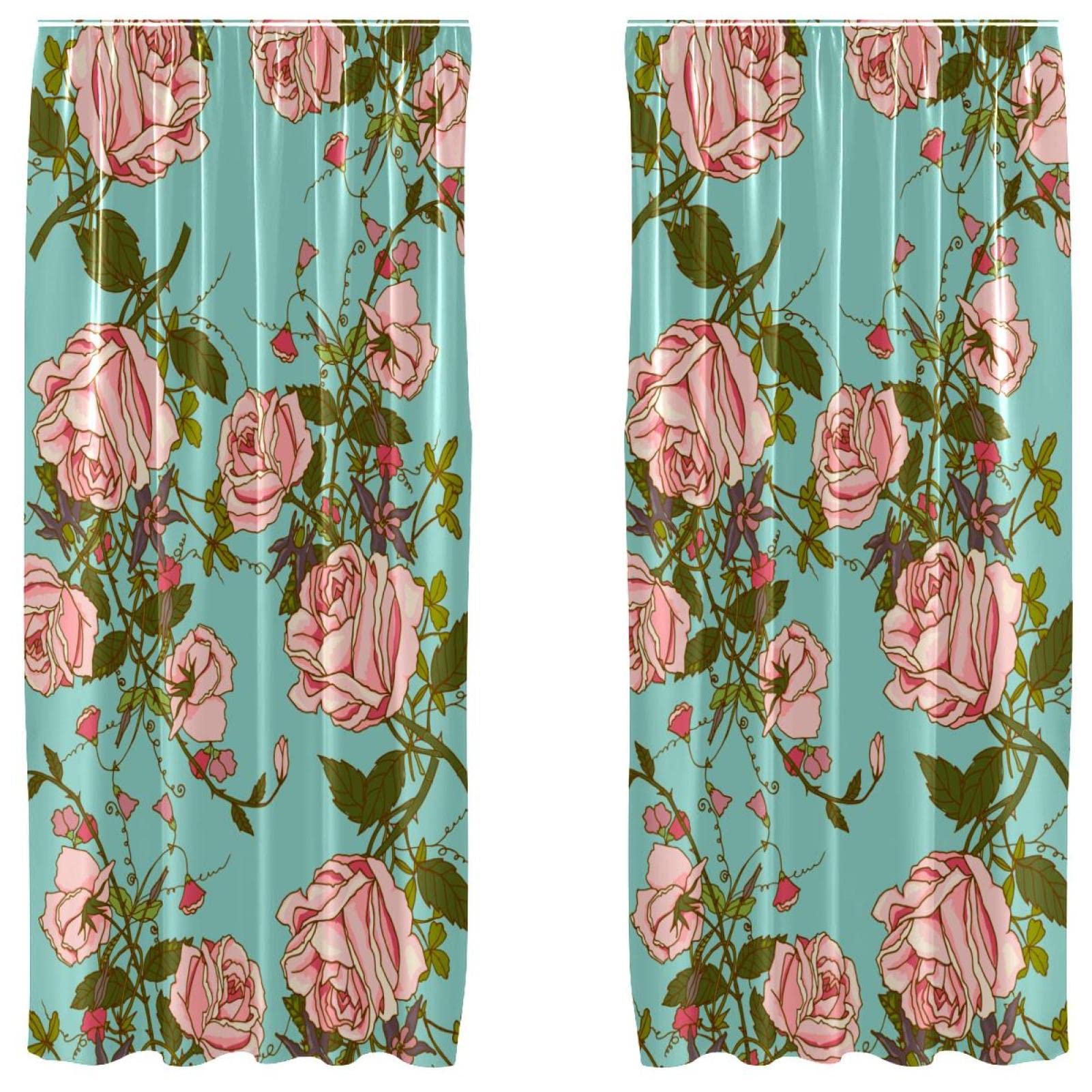 Cortinas románticas de rosas vintage, pack de 2 paneles para decoración de salón, 140x213 cm