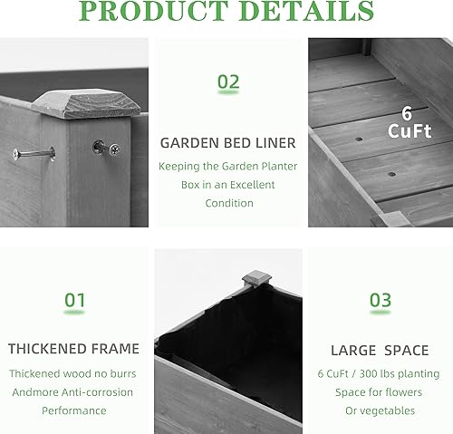 Miniatura 23 de Cama de jardín elevada con patas, 40 x 20 x 31 pulgadas, maceta elevada de madera maciza para patio al aire libre