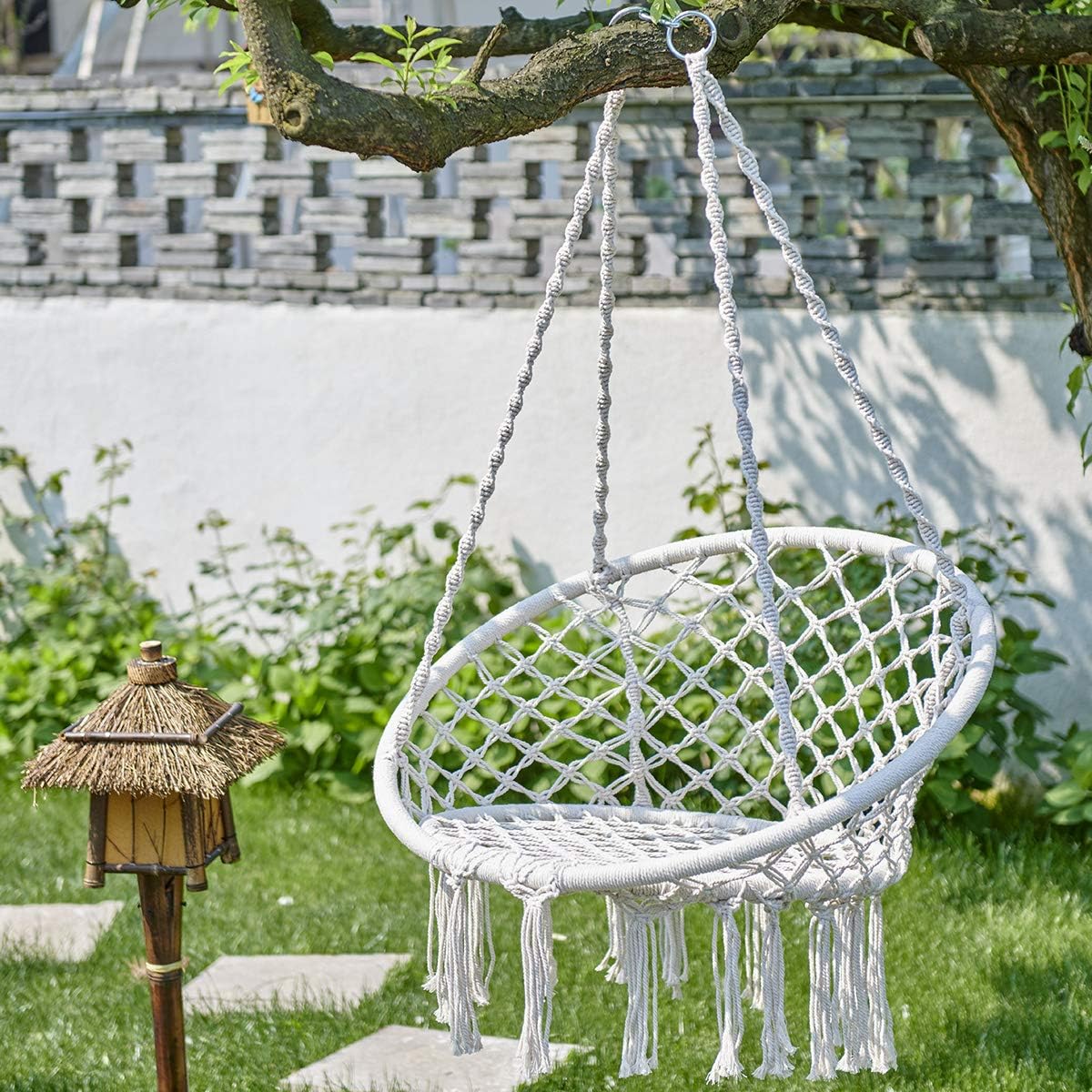 Barton Hammock Chair Swing Hanging Cotton Rope Hammock Swing Chair for Indoor, Outdoor, Bedroom, Patio, Yard, Deck, Garden (Beige)