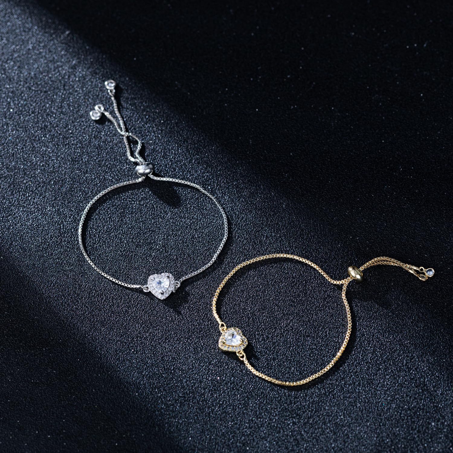 14K White Gold Plated Heart Bracelet for Women Elegant Zircon Inlay Heart Charm Box Chain Bracelet Adjustable Length Minimalist Jewelry - Image 5