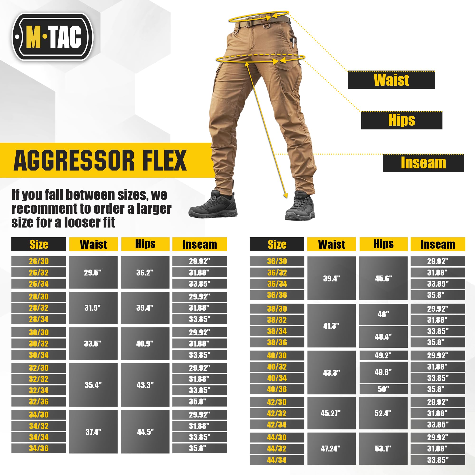 Aggressor Flex – spodnie taktyczne – męskie bawełniane z kieszeniami cargo, Coyote Brown, 34W / 32L