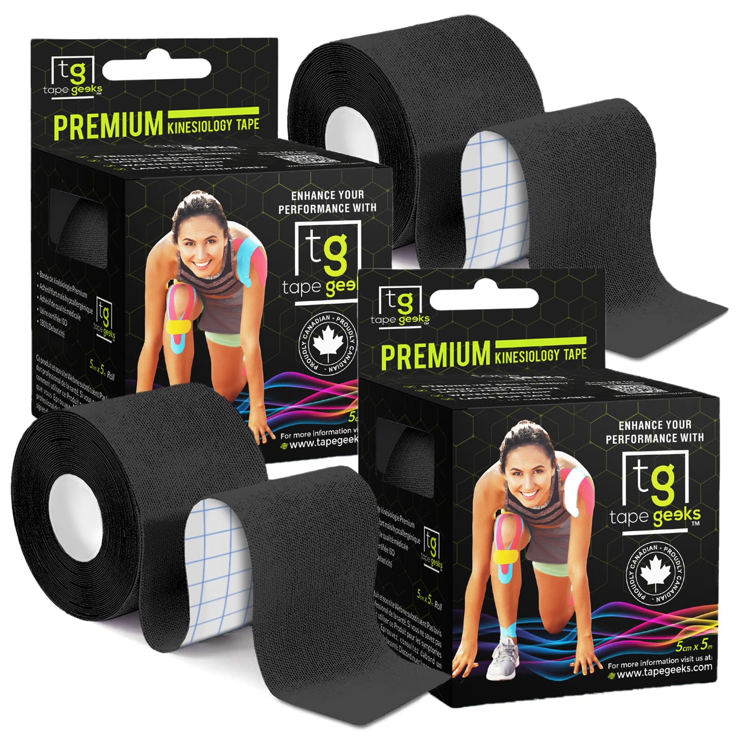TapeGeeks 2 Pack Kinesiology Tape Athletic Tape Muscle Tape Sport Tape K Tape Black
