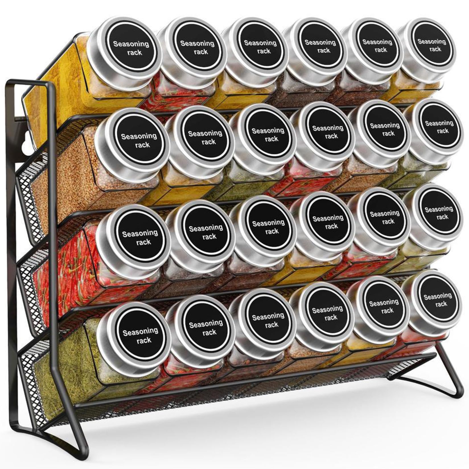 Rack à épices à 4 niveaux Packs à épices autoritaires Gratuit Spices Comptoir en métal Organisateur d'assaisonnement Petite bouteille d'assaisonnement Rangement d'épices Hold 24 Bouteilles pour le co
