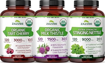 Organic Liver and Kidney Cleanse Detox & Repair Support Bundle | Organic Stinging Nettle Extract plus Milk Thistle Extract and Super Concentrated Tart Cherry Capsules | Non-GMO Vegan & ISO Lab Tested
