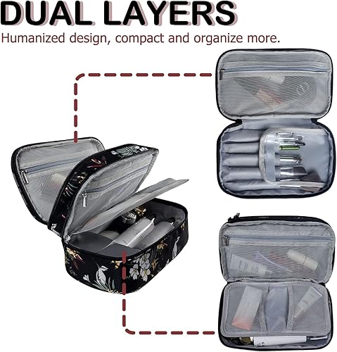 Miniatura 7 de Gloppie Bolsa de maquillaje de viaje, bolsa de cosméticos portátil, bolsa de aseo con doble cremallera, estuche de maquillaje para mujeres, bolsa de