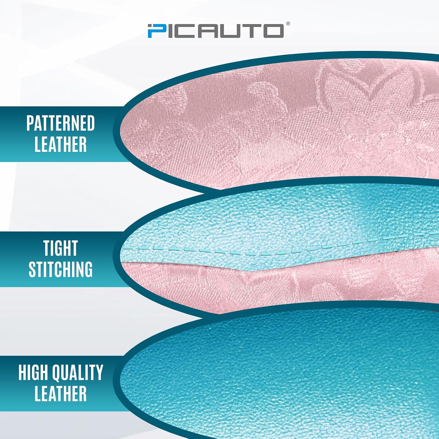 PIC AUTO Steering Wheel Cover, Pink Patterned & Blue Leather Patchwork Design, Universal Fit 14.5"–15.5", Anti-Slip, Odor-Free, Soft PU Grain Leather, Durable Grip Car Accessory for Girls & Women image 4