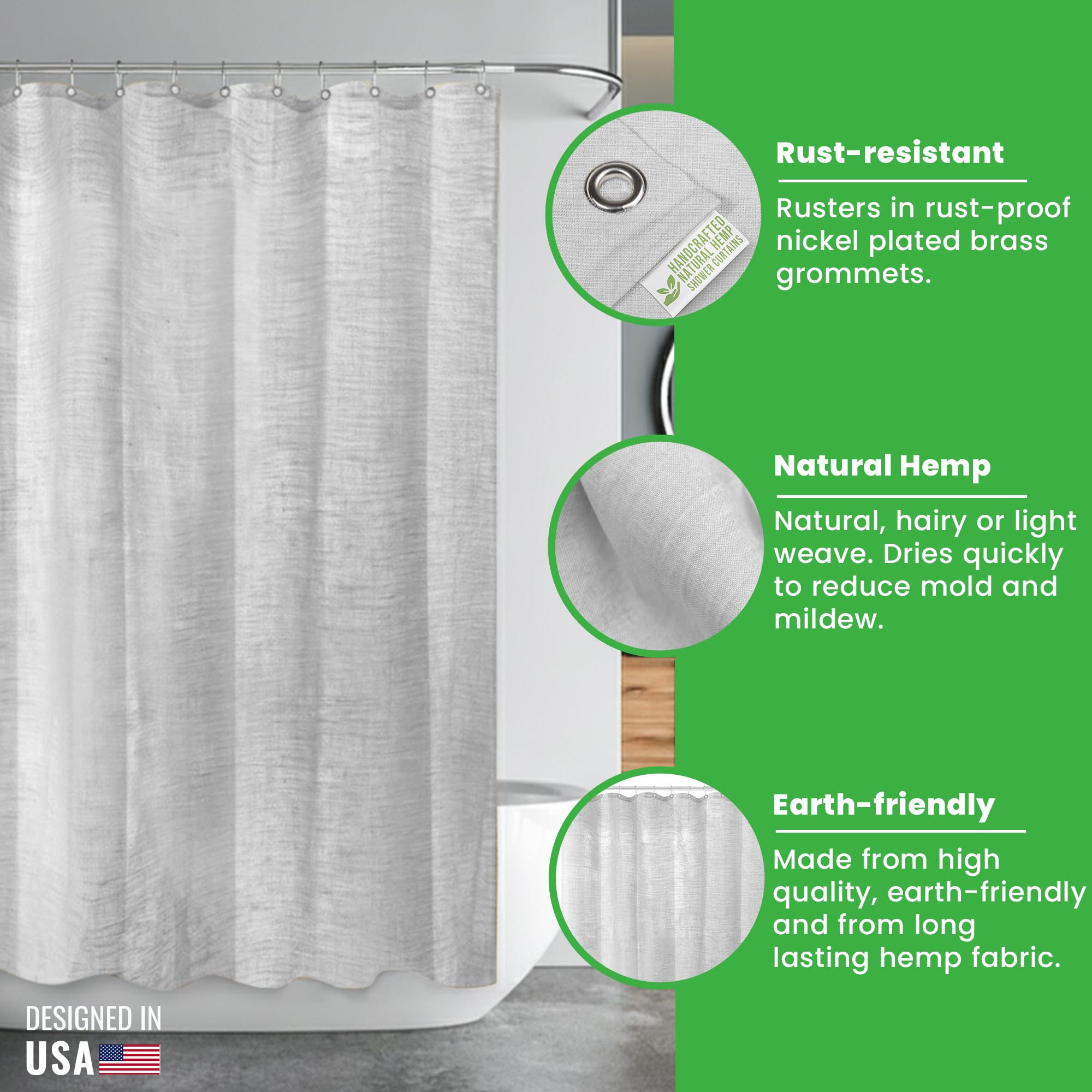 Bean Products Hanfstall Duschvorhang (weiß), 91,4 x 188 cm, natürliche Materialien, hergestellt in den USA, funktioniert mit Badewannen-, Badewannen- und Stallduschen
