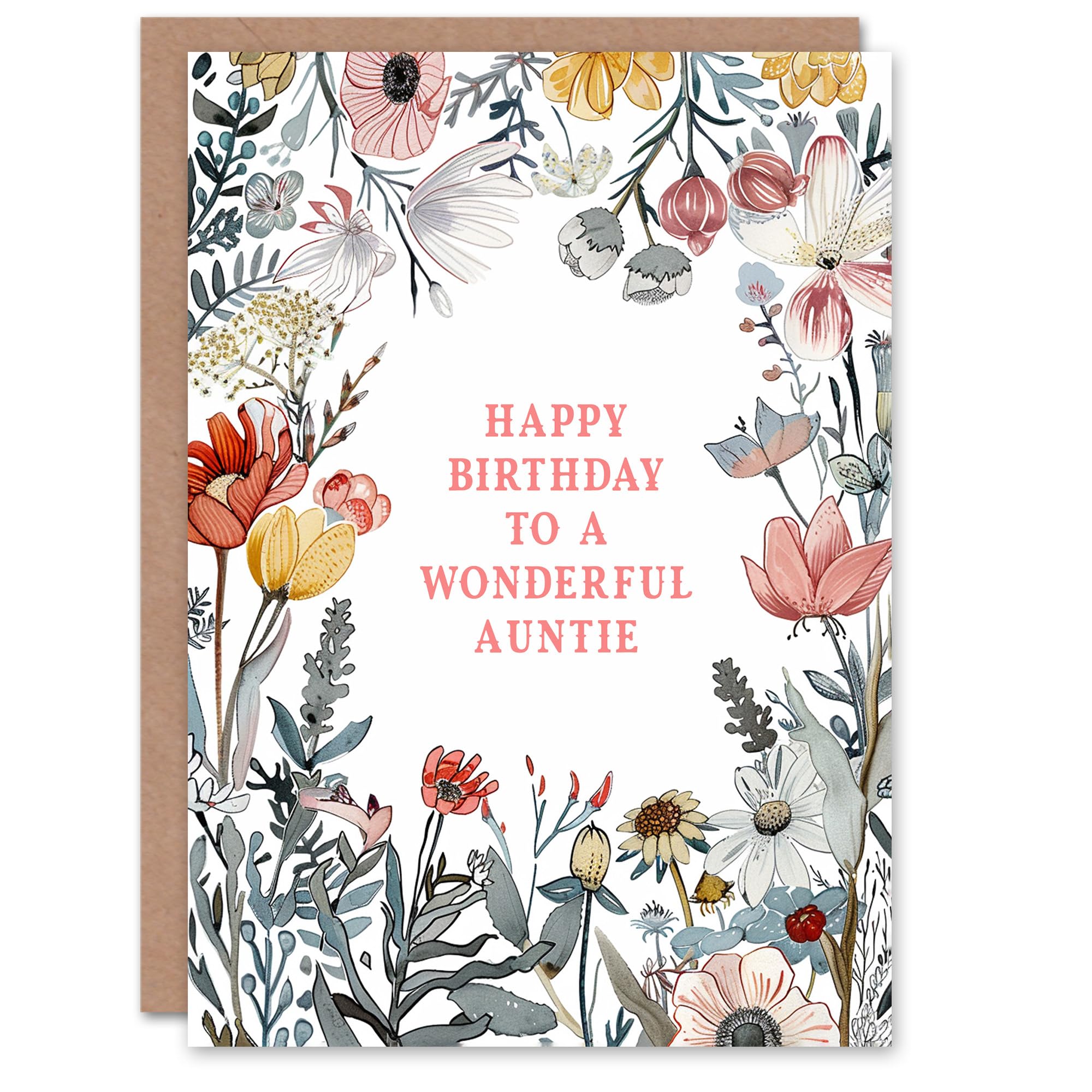 Artery8 Auntie Happy Birthday Card Summer Meadow Floral Blooms Plants Garden Flowers For Her Greeting Card
