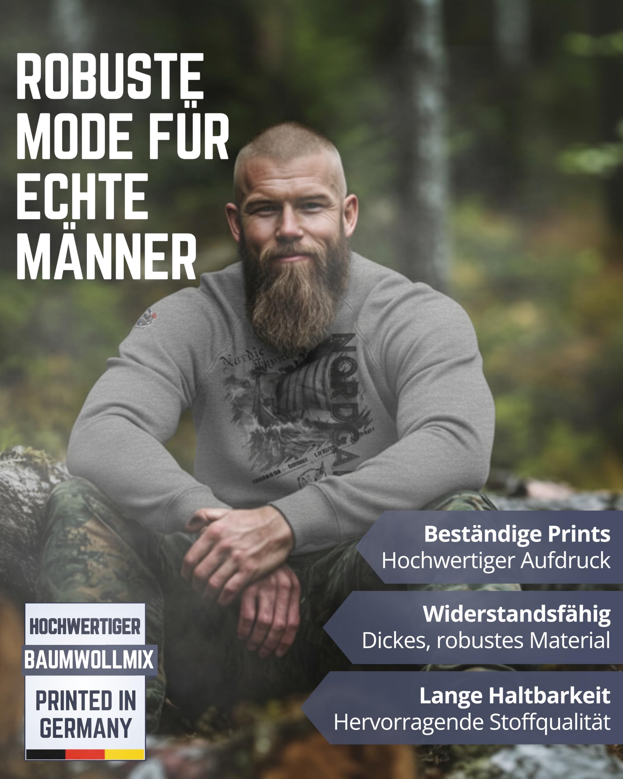 NORDGARD Viking Sweatshirt Torden I Pulli aus 80% Baumwolle & 20% Polyester I Wikinger-Sweater mit Brustdruck I Ideal für Freizeit & Sport I Oeko-TEX Zertifiziert