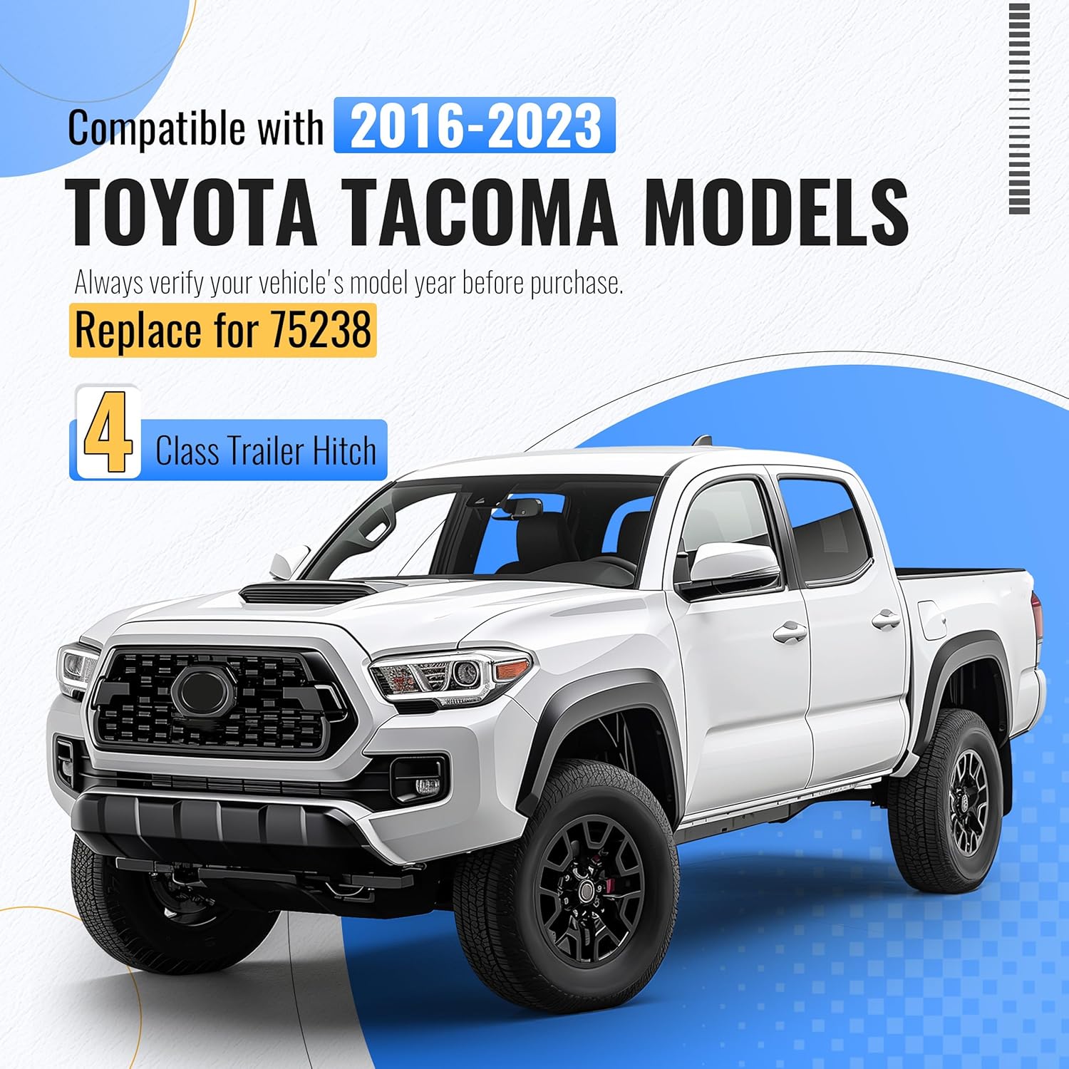ALMULOO Class 4 Trailer Hitch Compatible with 2016-2023 Toyota Tacoma 2" Receiver Tow Hitch Powder Coated Heavy Duty Replace for 75238