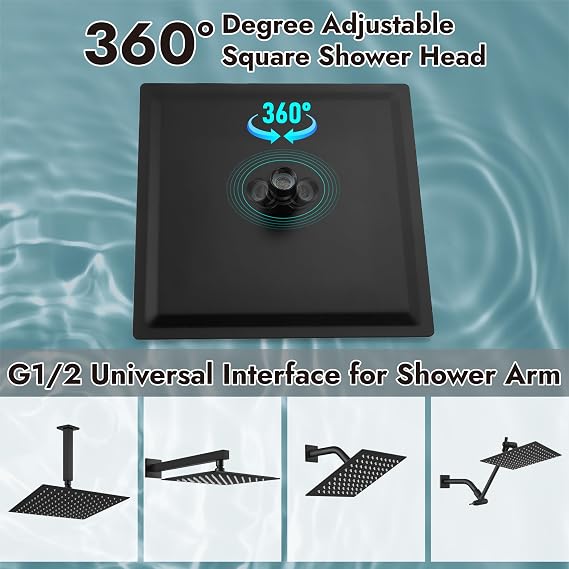 Midanya Square Rain Shower Head,High Pressure,Matte Black 6 Inch