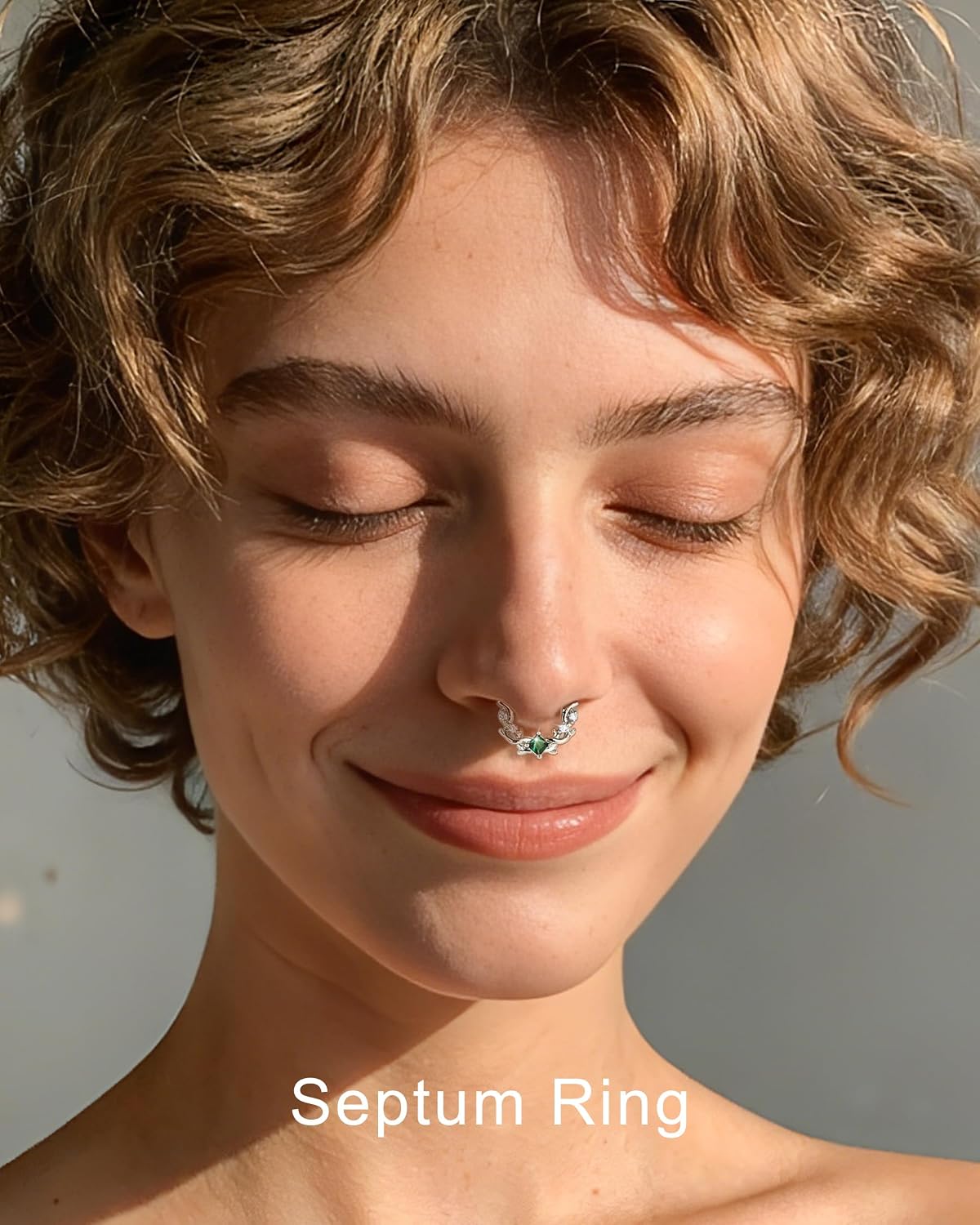 Jewseen Vines Septum Ring 16G Dainty Green Square Diamond Septum Jewelry Stainless Steel Helix Daith Earrings 8MM 10MM Daith Piercing Jewelry Surgical Steel