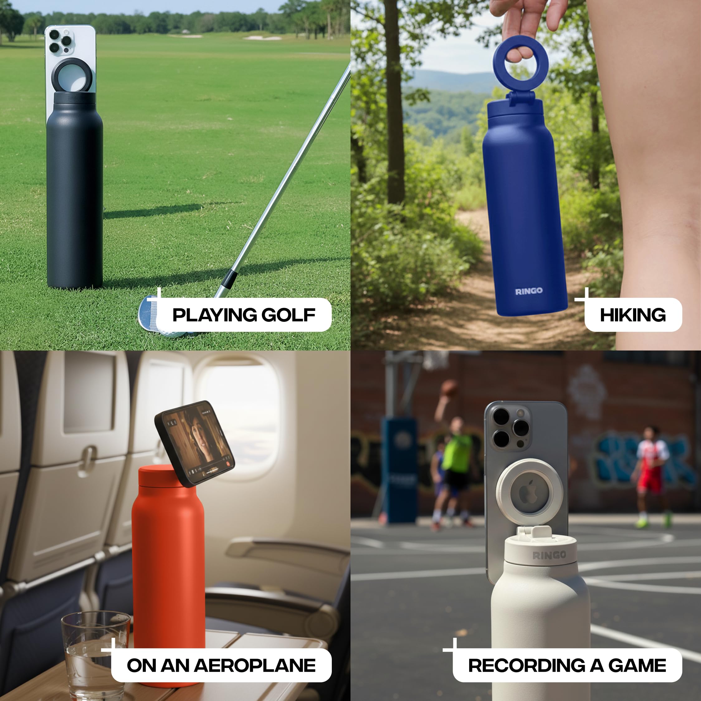 Ringo Pro Trinkflasche aus Edelstahl mit drehbarem Magnethalter für Smartphone, 710 ml, Elfenbein