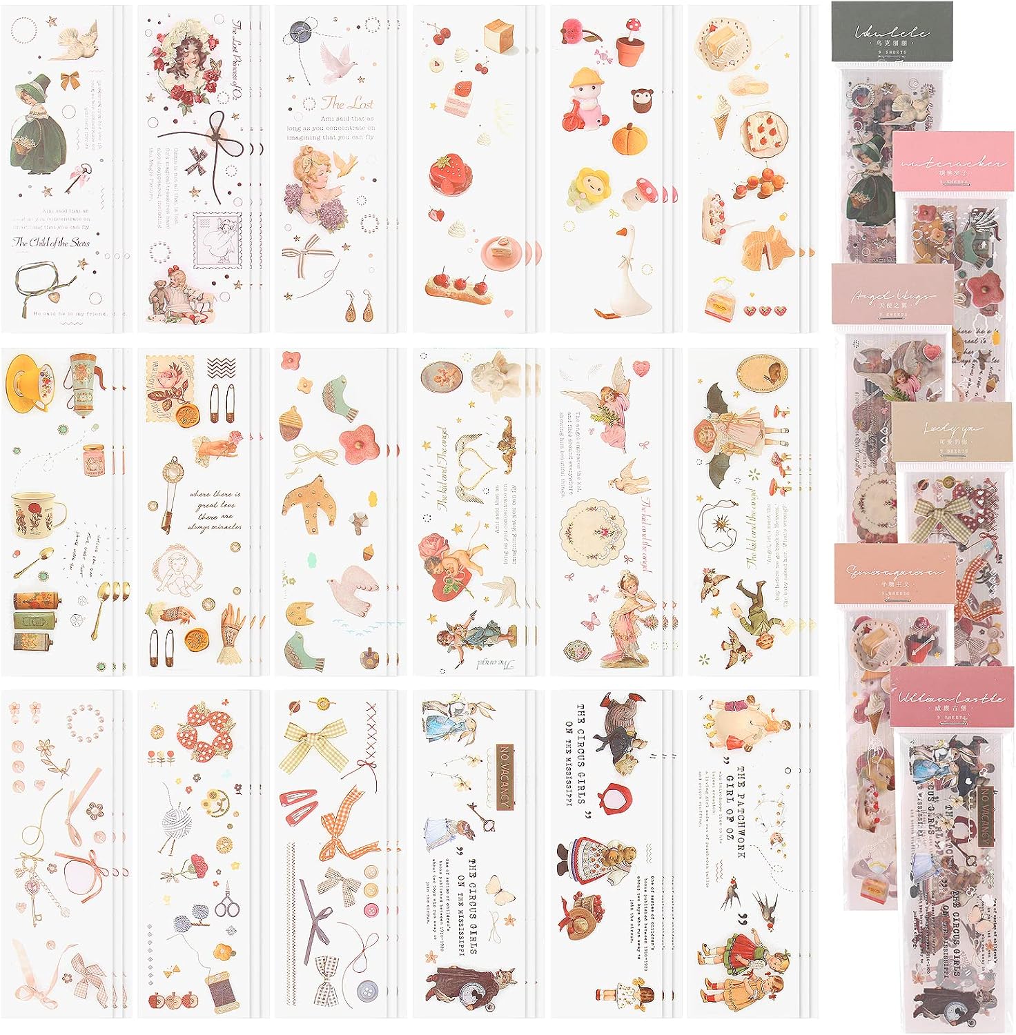 RISYPISY 54 Sheets Stickers, Vintage Cute Decorative Sticker for Journaling, Envelopes, Cups, Scrapbooks, Bottles, Cards, Calander, Planner, Crafts