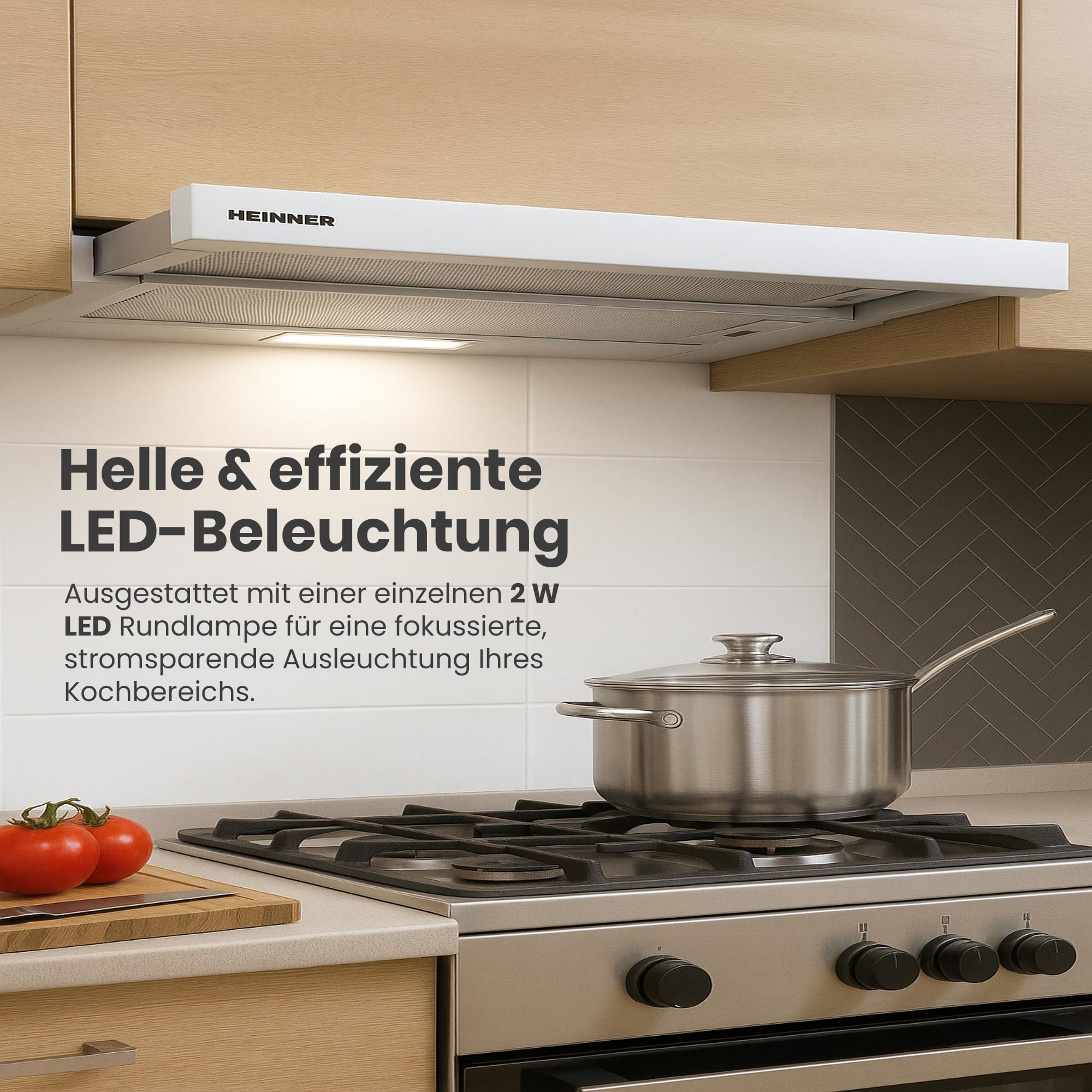 HTCH-490IX Einbauherd Dunstabzugshaube 90 cm 413,5 m³/h LED-Beleuchtung Silber