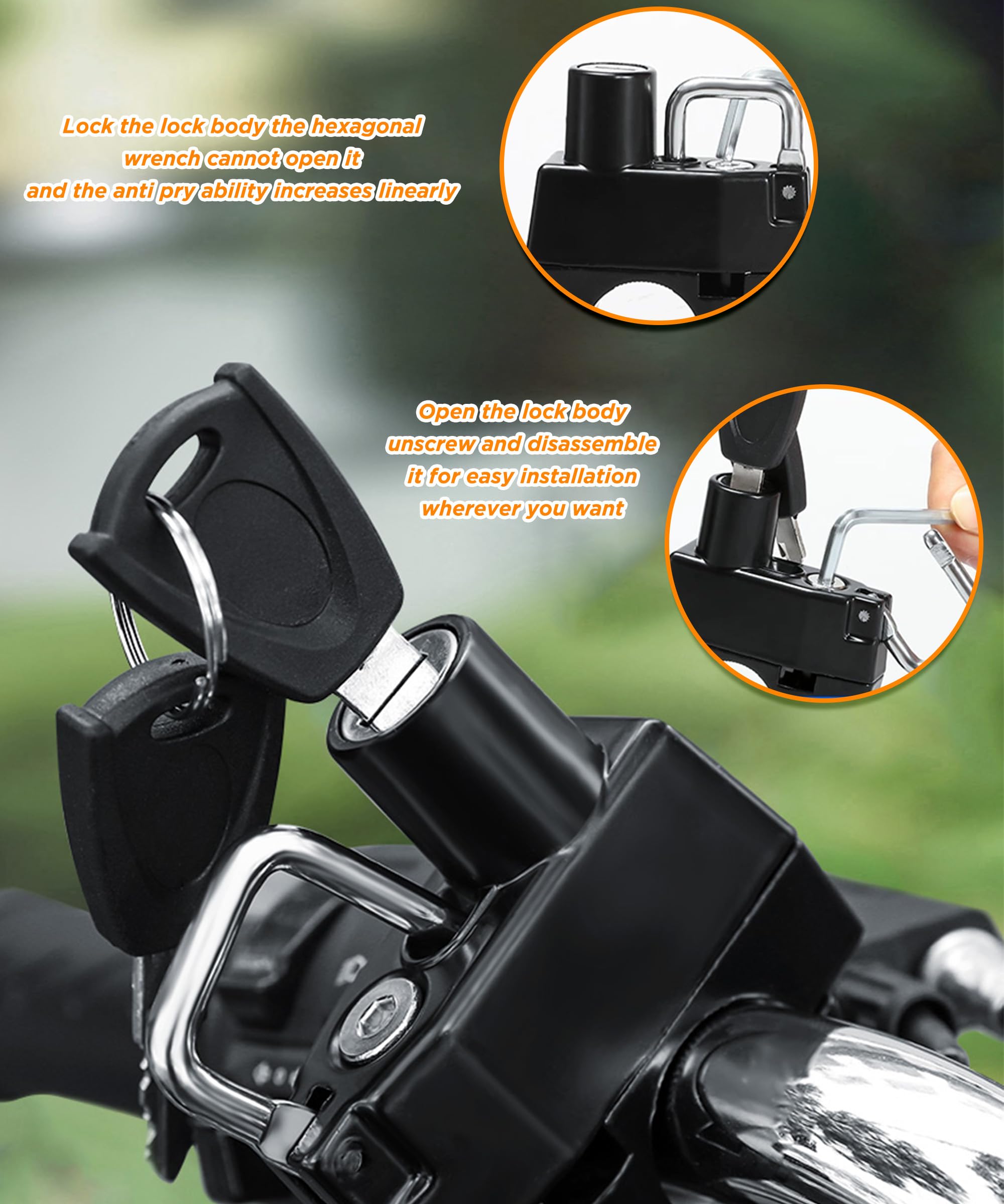 Flaconi Antirrobo de Casco de Motocicleta,Bloqueo de Manillar de Motocicleta,Cerradura Casco con 2 Llaves,Adecuado para Motocicletas,Scooters,Bicicletas de Tierra,Vehículos Fuera de Carretera