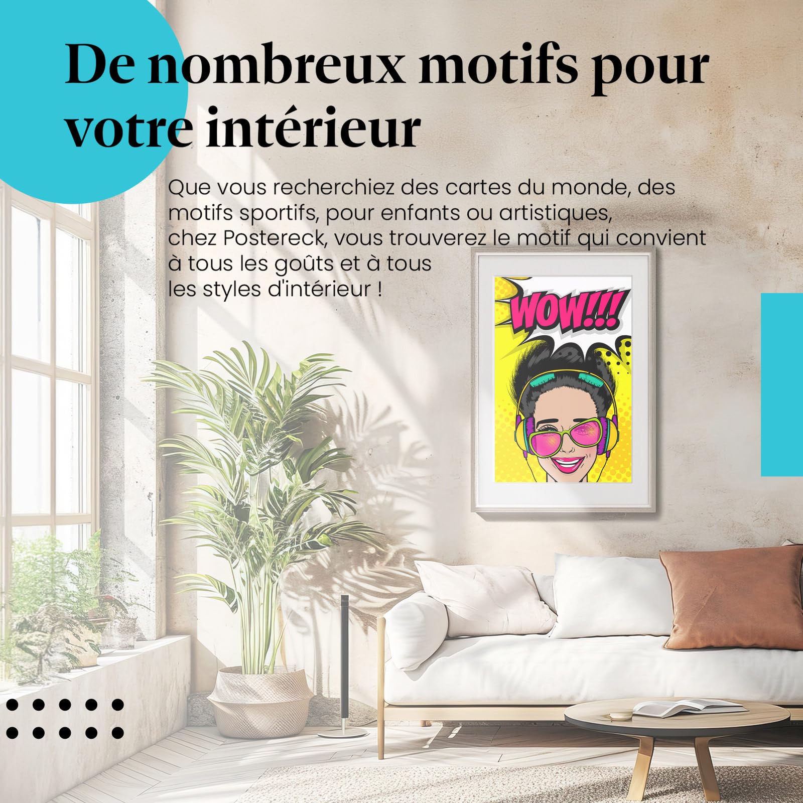Postereck - 0915 - Affiche rétro, Wow Musique Pop Art Femme. Art Mural Tirage – Décoration musique, Pop Art, Poster - toile - 100,0 cm x 75,0 cm