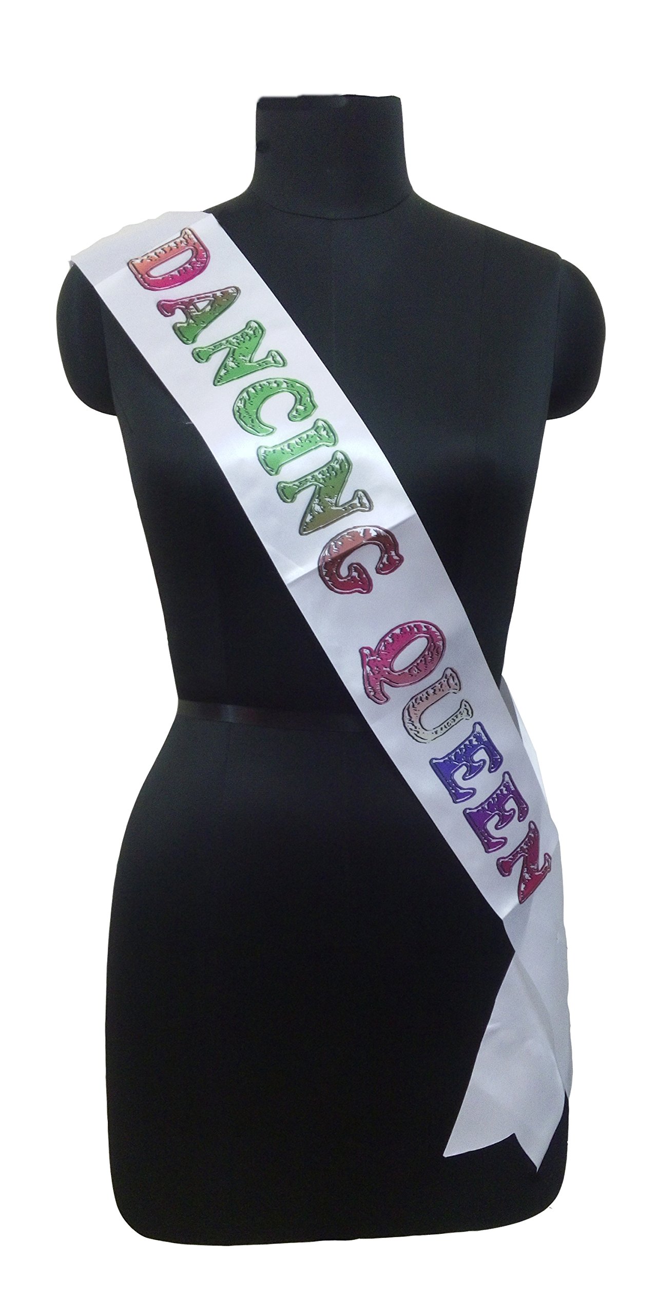 Atpata Funky 70x4 inch White Satin Dancing Queen Pageant Sash - Exquisite adornments, Adjustable fit, Perfect for Pageants & Special Events.-image-12