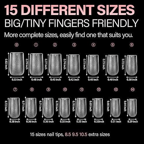 Vista 17 de AILLSA Puntas de uñas extra cortas, 450 puntas de uñas de gel acrílico de cobertura completa, puntas de uñas postizas de doble cara mate preformadas