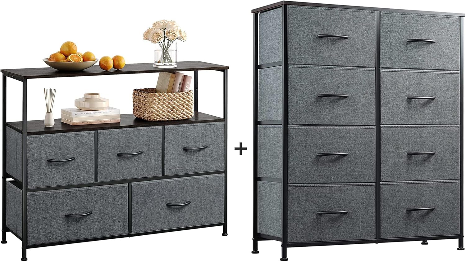 WLIVE 5-Drawer Dresser and 8-Drawer Dresser Set, Fabric Storage Tower for Bedroom, Hallway, Nursery, Closets, Tall Chest Organizer Unit with Textured Print Fabric Bins, Steel Frame, Wood Top, Easy Pul : Baby