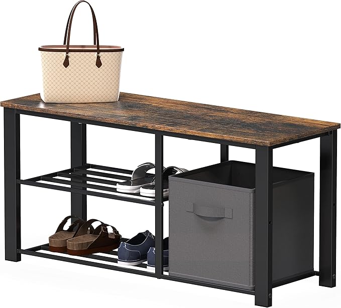 Simple Houseware Wood Top Shoe Storage Bench for Entryway, Black