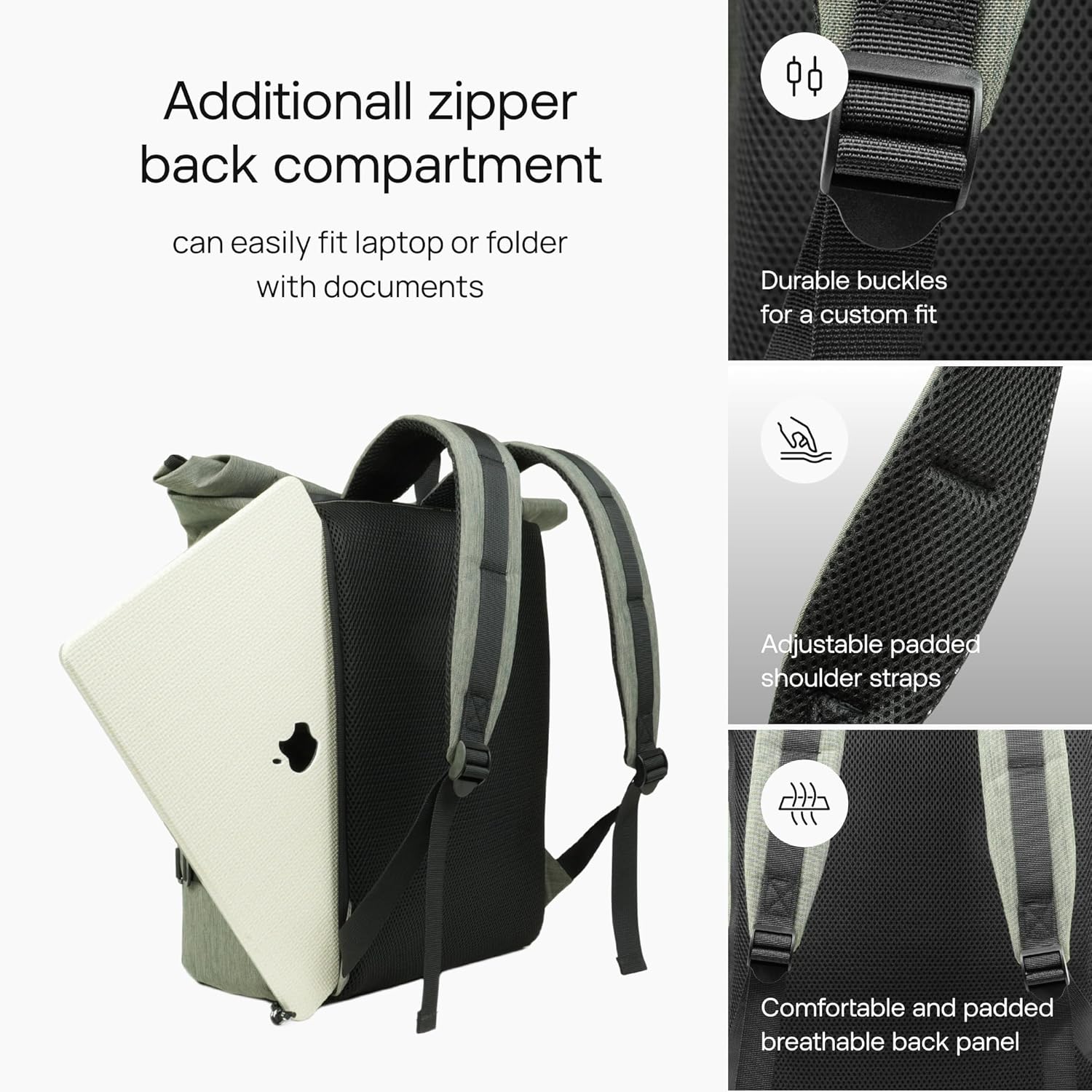 RIVER ROAD CityRoll Urban Roll Top Backpack with Expandable Storage – Laptop Pocket, Water-Resistant for Work, College, and Travel - Unisex Dark Green