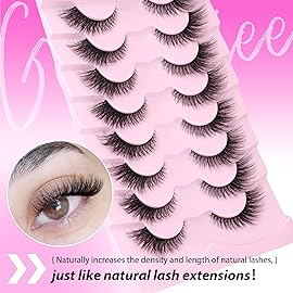 Fox Eye Lashes Wispy Eyelashes Natural Look Clear Band Lashes Fluffy Faux Mink Lashes Strip Natural False Lashes Pack by GVEFETIEE 8 Pairs