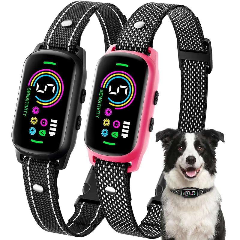 Coleira Antilatido para Cães com Reconhecimento de Latido e Faixas Refletivas UJYOIIY Fuchsia, Pacote com 2