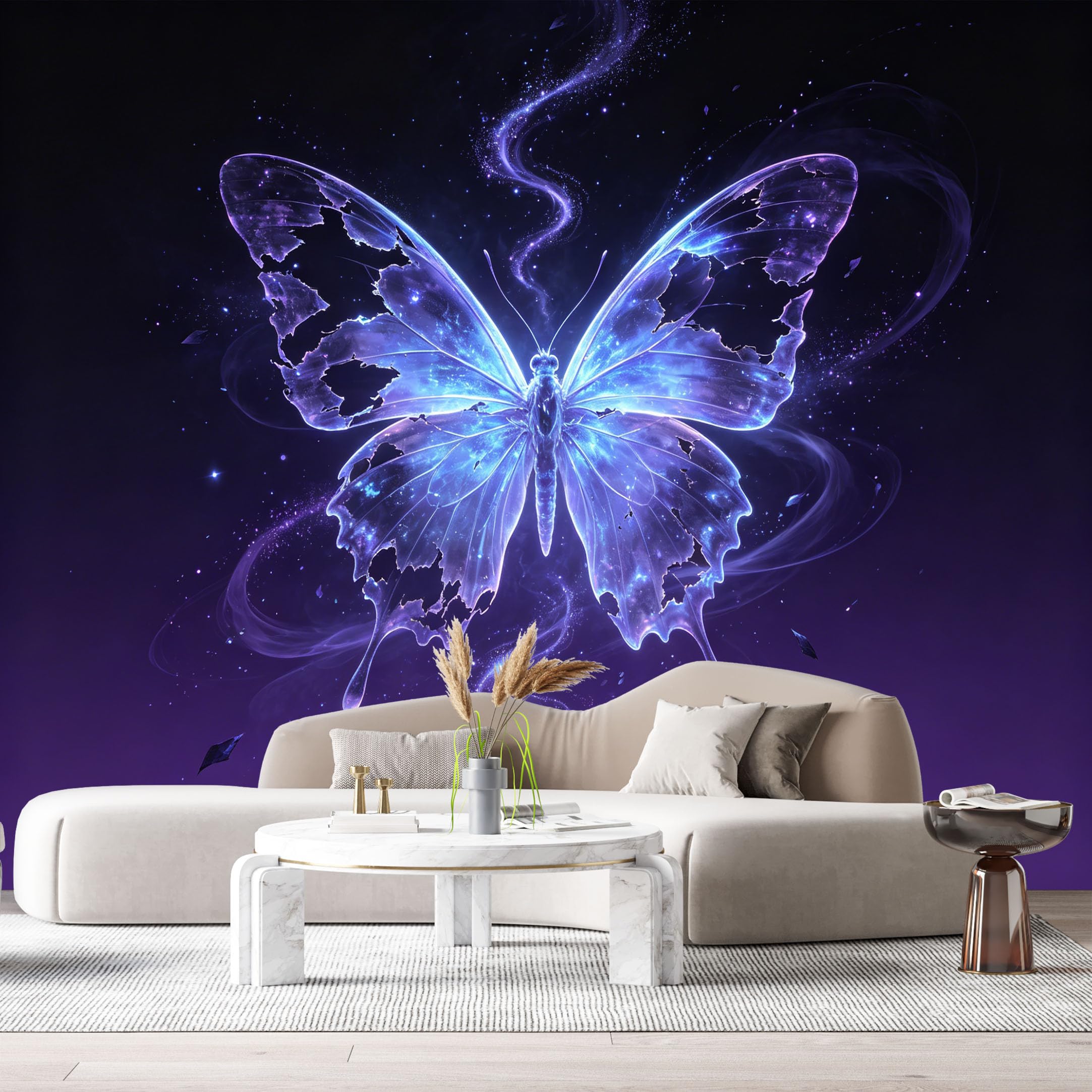 Custom Size Wall Murals Neon Blue Galaxy Butterfly Abstract Contemporary Minimalist SelfAdhesive Wall Fabric Removable Large Wallpaper for Photo Living Room