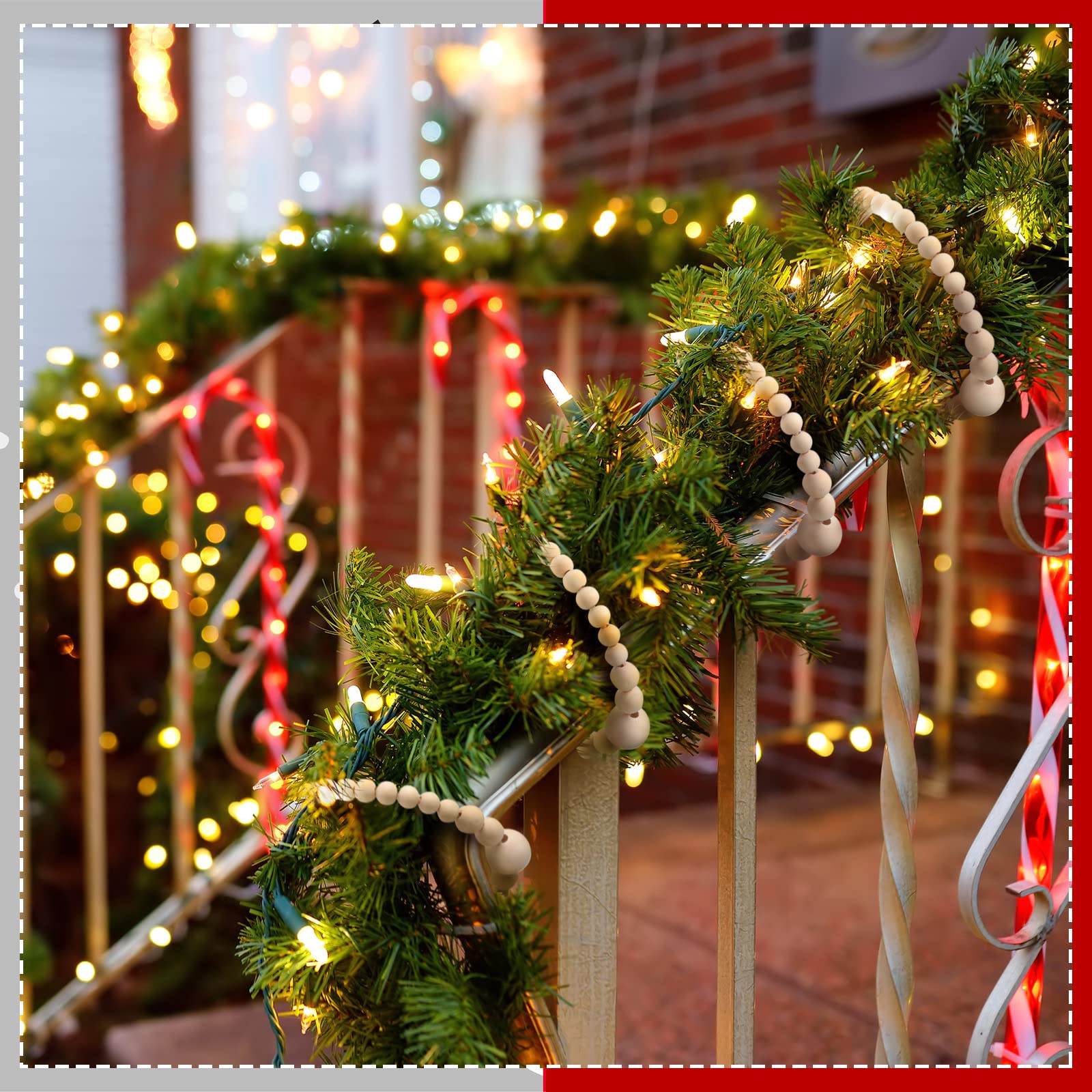 4 Stück 122 m Weihnachtsgirlande aus Holzperlen, Dekoration, 3.6 m Bauernhaus-Perlen, Wandbehang, rustikale Holzperlen, Girlande, Boho, Weihnachtsbaum, Kaminsims, Zuhause