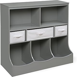 Badger Basket Combo Bin Toy Storage Unit and Book Shelf for Kids with 3 Baskets - Gray Cloud