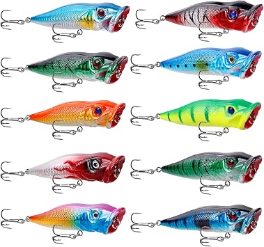 Topwater Popper Fishing Lures with Rattle Beads Bass Lures for Saltwater Freshwater Fishing 3.54in/0.42oz Mixed Color Crankbait 10Pcs FS/YE-13