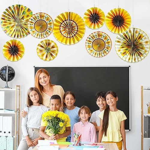 Miniatura 7 de 9 abanicos de papel colgantes de girasol, decoración de abeja, tablones de anuncios de verano, guirnalda de pared de techo de flores para primavera,