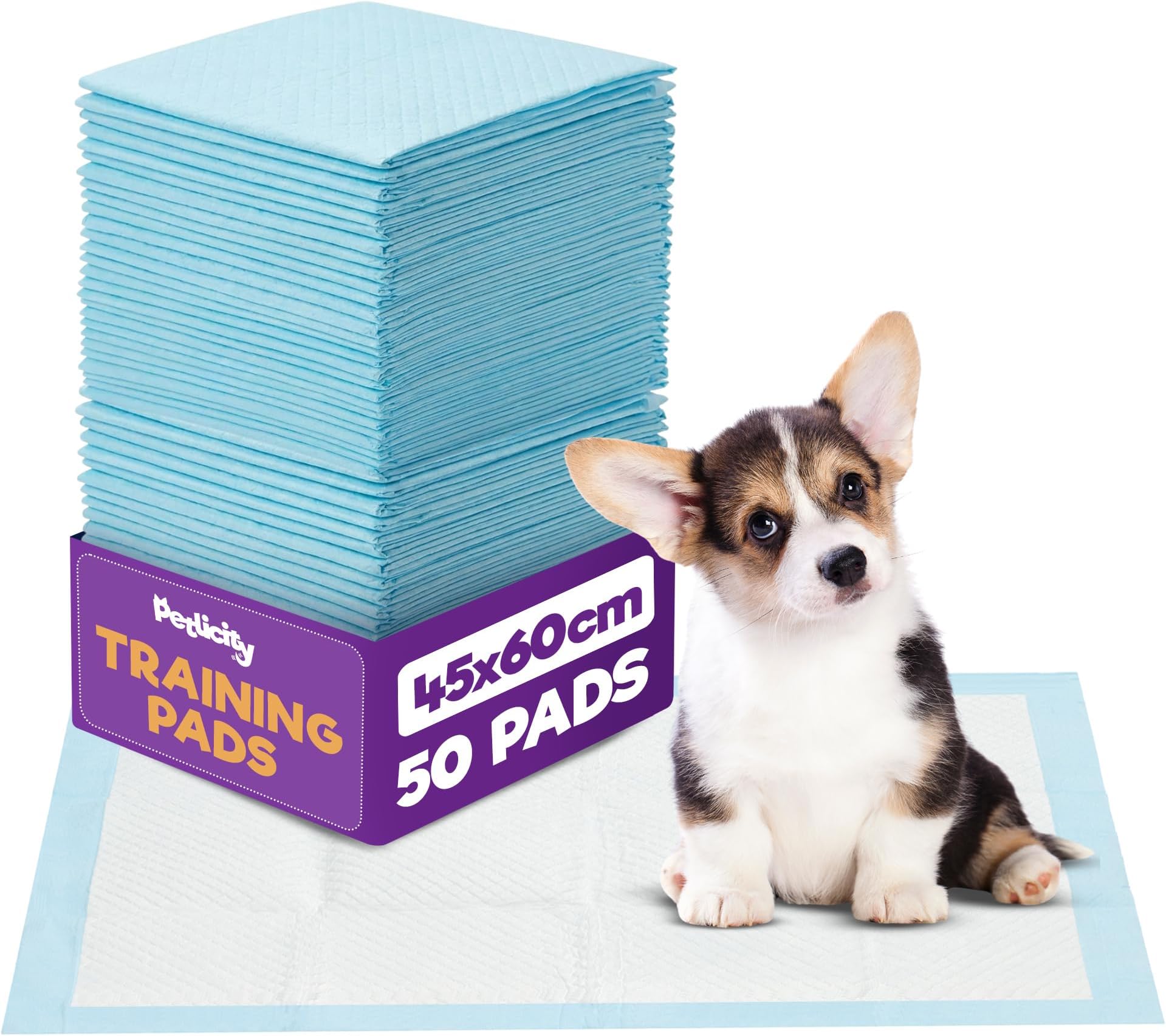 45x60cm Small Puppy Pads 50-pack - Disposable Puppy Training Pads, Highly Absorbent Leak-Proof Dog Training Pads, Premium Quality Quick-Dry Dog Pee Pads - Dog Pads for Pee, Dog Mats Small